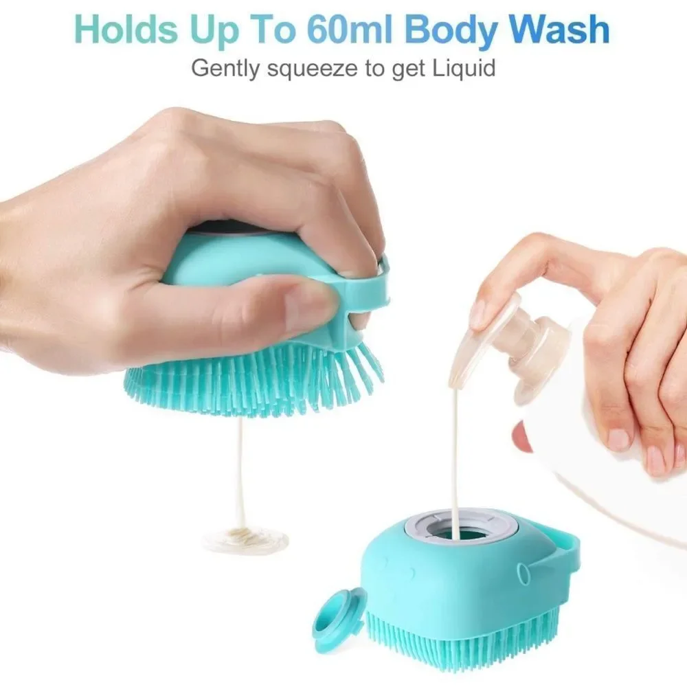 Boutique Silicone 2 In One Pet Bath Brush For Dog Cat Shampoo Dispenser Bristles